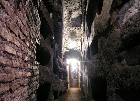 Grave niches in the Catacombs of Domitilla, Rome..jpg